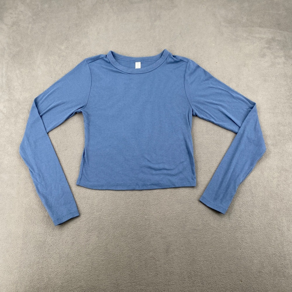 Old Navy Active Ultralite Go-Dry Ribbed Long Sleeve Crop Top Blue Medium